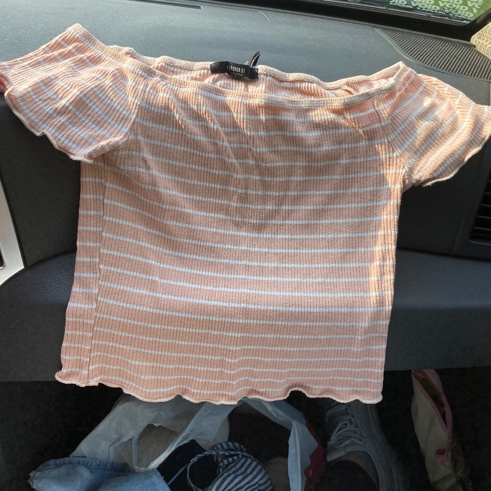 Forever 21 pink stripped cropped shirt